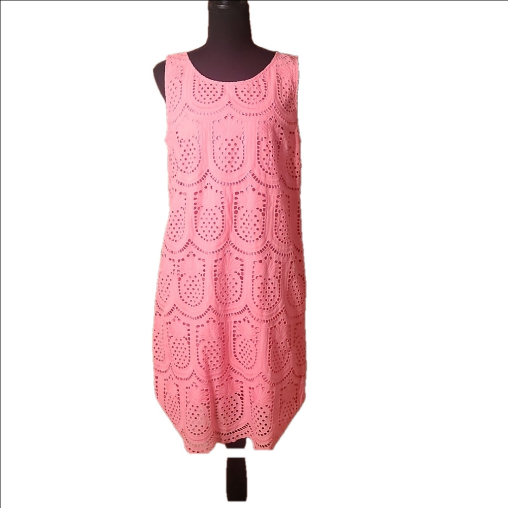 Talbots Pink Eyelet Sleeveless Shift Dress